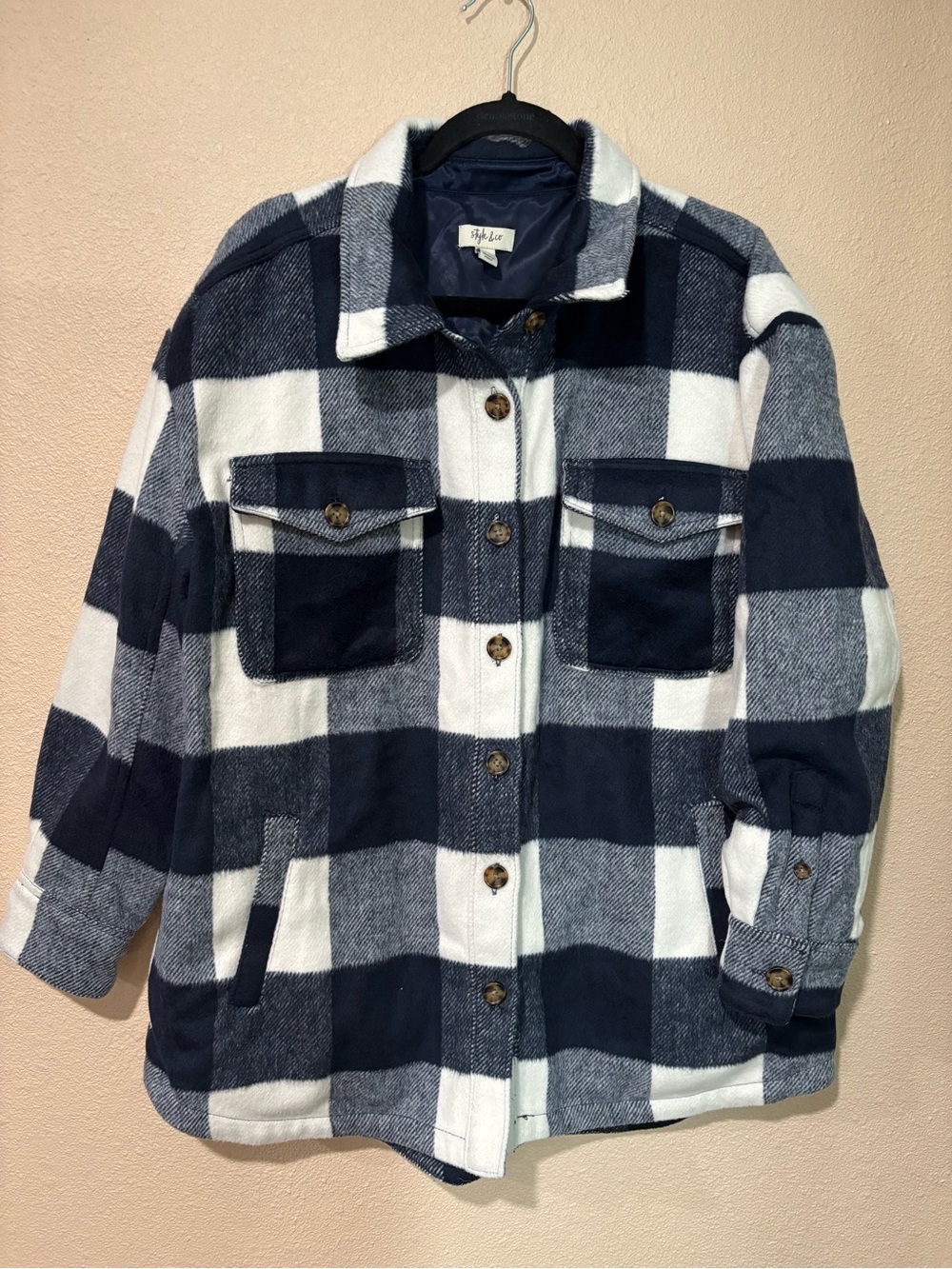 Style & Co. Navy and White Plaid Shacket